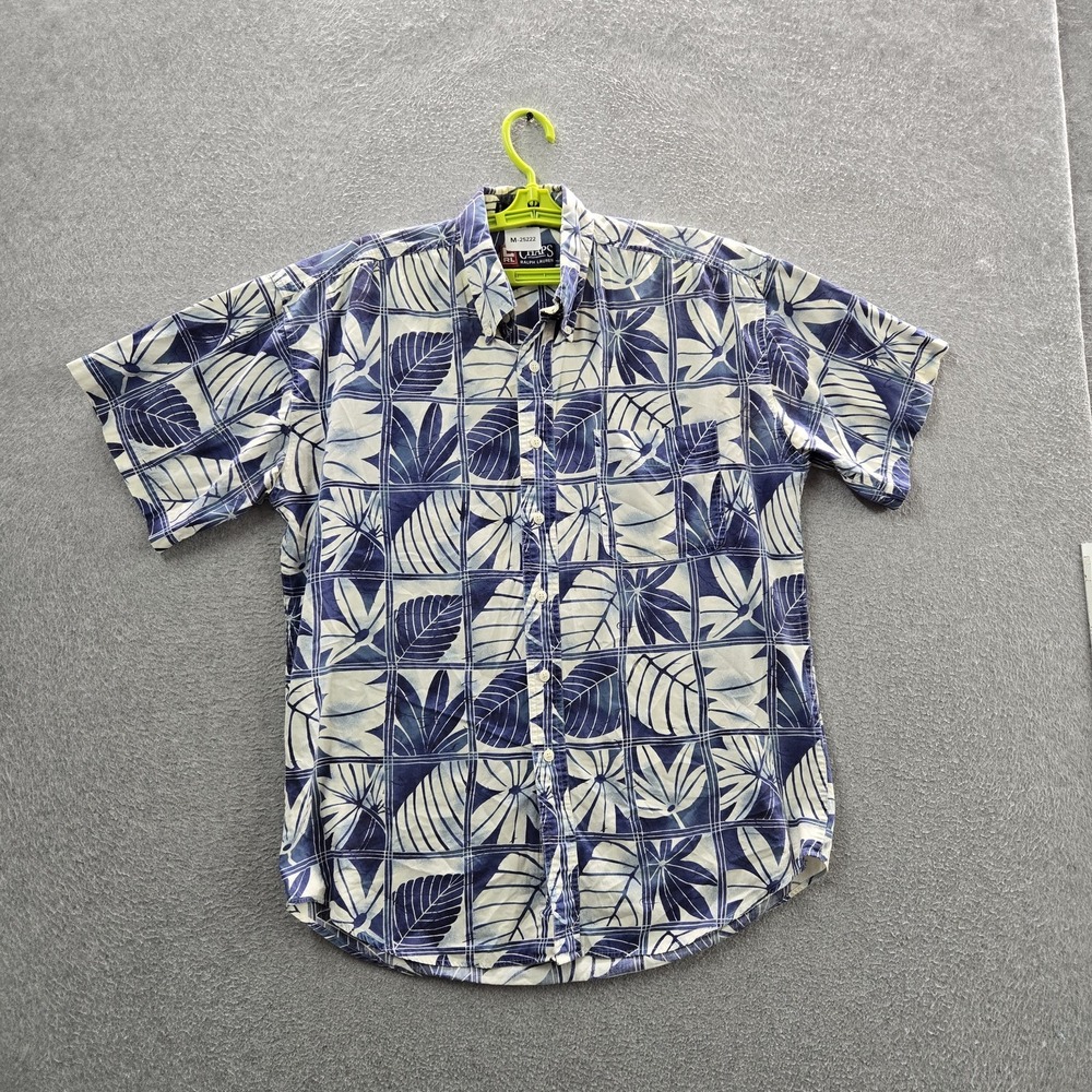 Chaps Ralph Lauren Men Button Up Shirt M Blue Floral Hawaiian Shirt